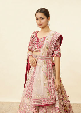 Berry Pink Floral Embroidered Lehenga image number 1